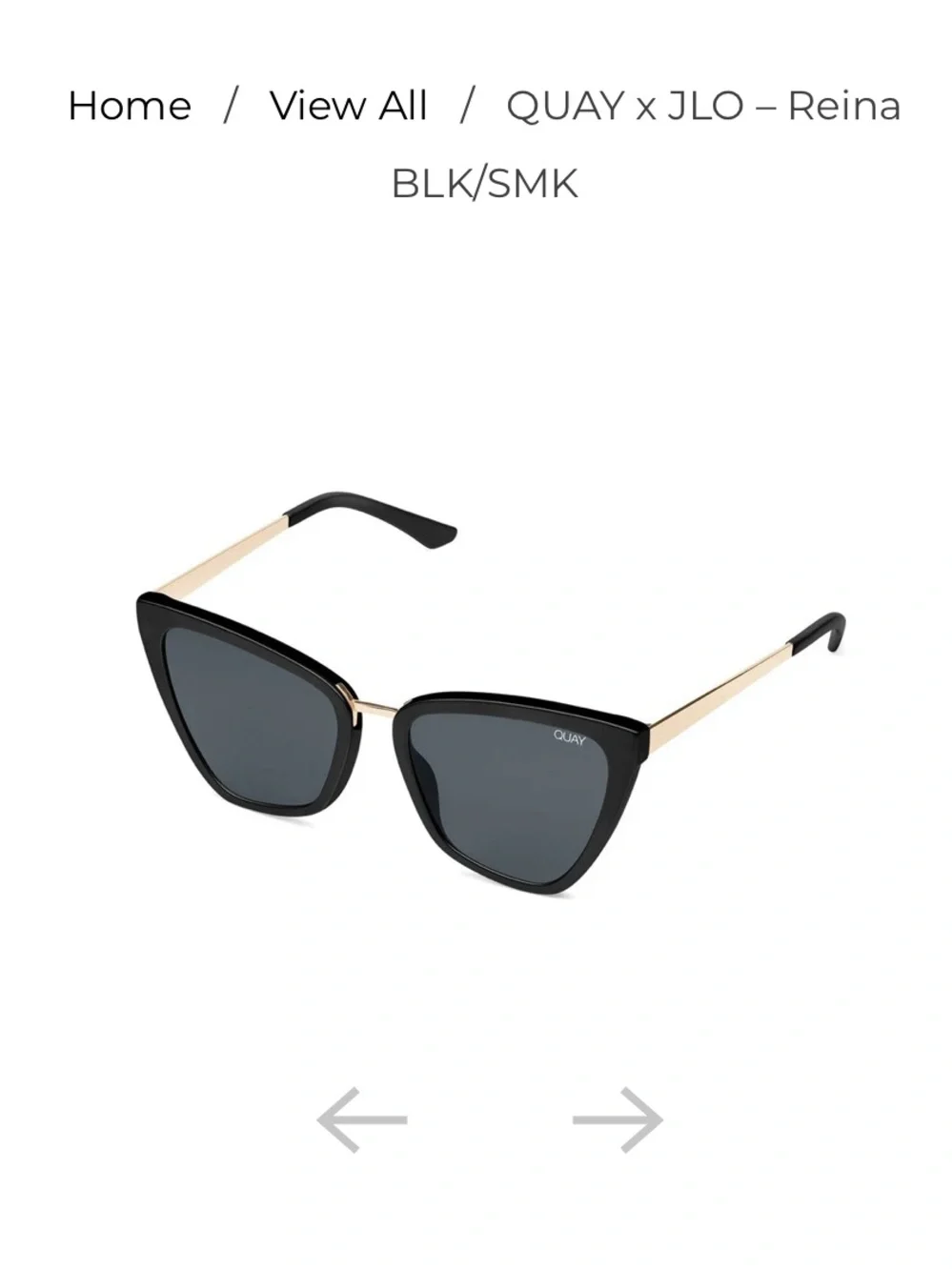 Quay Australia x JLO Reina Black/Smoke Cat-Eye Sunglasses